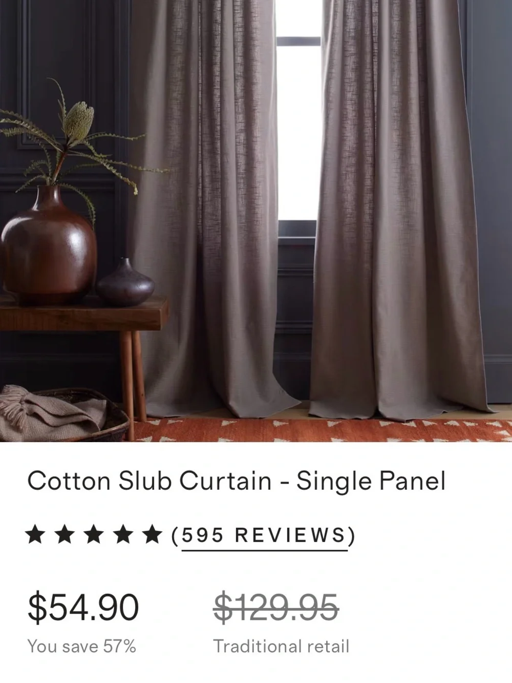 Quince Cotton Slub Curtain Panel -  Gray, 48x96